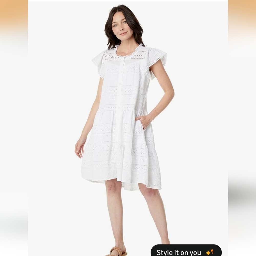 dylan White Eyelet Short Sleeve Tiered Dress